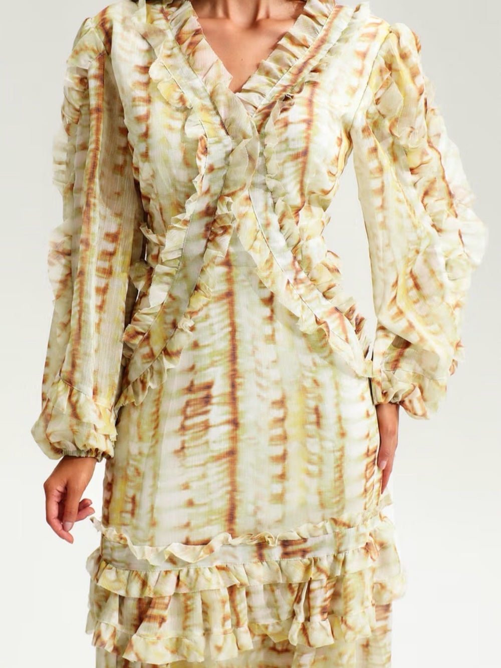 V-Neck Puff Sleeve Tiered Ruffle Hem Maxi Dress - Picture 4 of 6